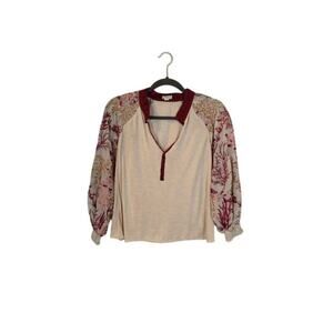 Tiny Anthropologie Embroidered Top Women Size Small Cream Bohemian Preppy Chic